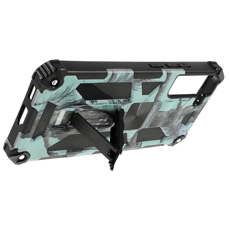 Military Grade Armor Hybrid PC+TPU Shockproof Camouflage Cover with Kickstand for Samsung Galaxy S22+ 5G - Mint Green