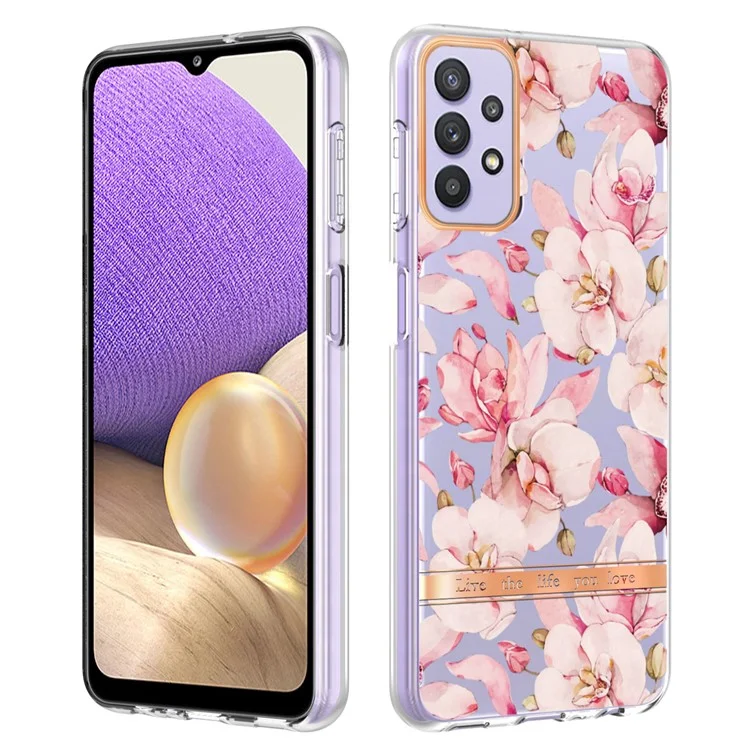 Slim Drop-proof Flower Letter Design IML IMD Electroplating Soft TPU Phone Case for Samsung Galaxy A32 5G / M32 5G - HC005 Pink Gardenia