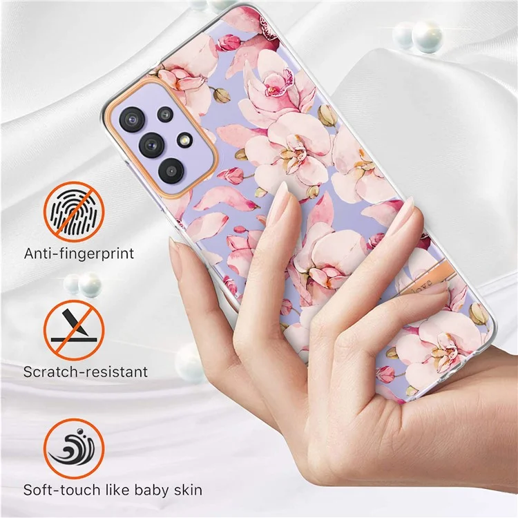 Slim Drop-proof Flower Letter Design IML IMD Electroplating Soft TPU Phone Case for Samsung Galaxy A32 5G / M32 5G - HC005 Pink Gardenia