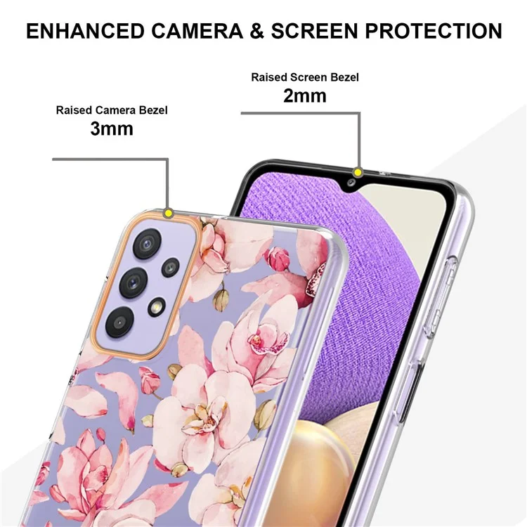 Slim Drop-proof Flower Letter Design IML IMD Electroplating Soft TPU Phone Case for Samsung Galaxy A32 5G / M32 5G - HC005 Pink Gardenia