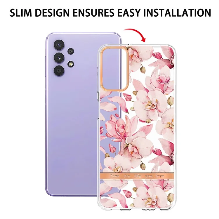 Slim Drop-proof Flower Letter Design IML IMD Electroplating Soft TPU Phone Case for Samsung Galaxy A32 5G / M32 5G - HC005 Pink Gardenia