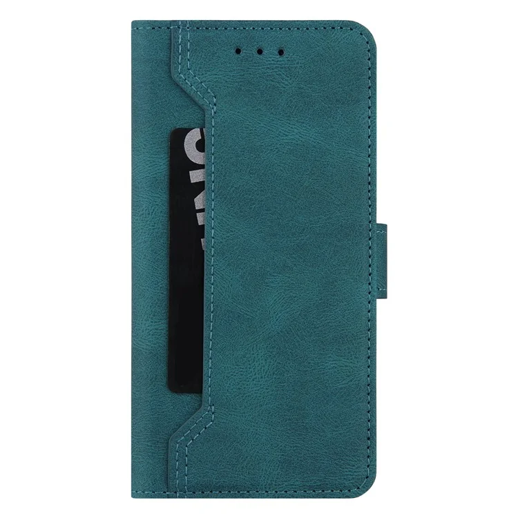 Stitching Design PU Leather+TPU Cover Magnetic Clasp Stand Wallet Phone Case for Samsung Galaxy S22 5G - Green