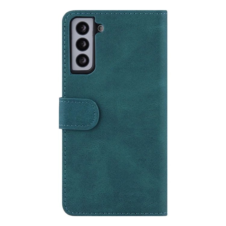Stitching Design PU Leather+TPU Cover Magnetic Clasp Stand Wallet Phone Case for Samsung Galaxy S22 5G - Green