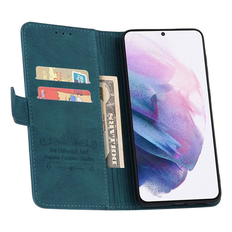 Stitching Design PU Leather+TPU Cover Magnetic Clasp Stand Wallet Phone Case for Samsung Galaxy S22 5G - Green