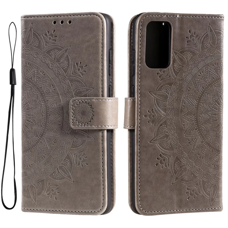 Para Samsung Galaxy A33 5G Imprinted Mandala Flower PU Leather Phone Case Wallet Stand Design Flip Cover with Strap - Grey
