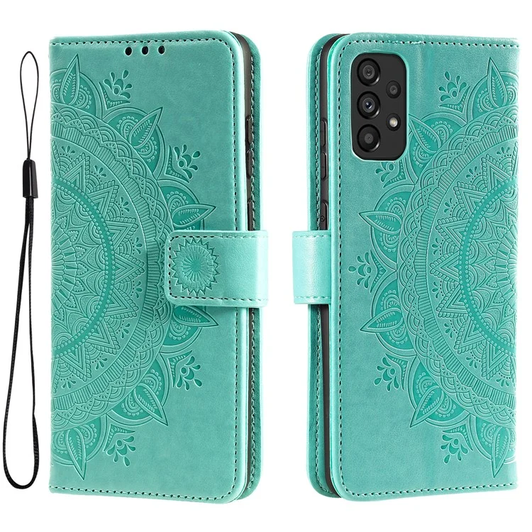 Scratch-resistant Imprinted Mandala Flower PU Leather Wallet Stand Phone Flip Cover Case for Samsung Galaxy A53 5G - Green