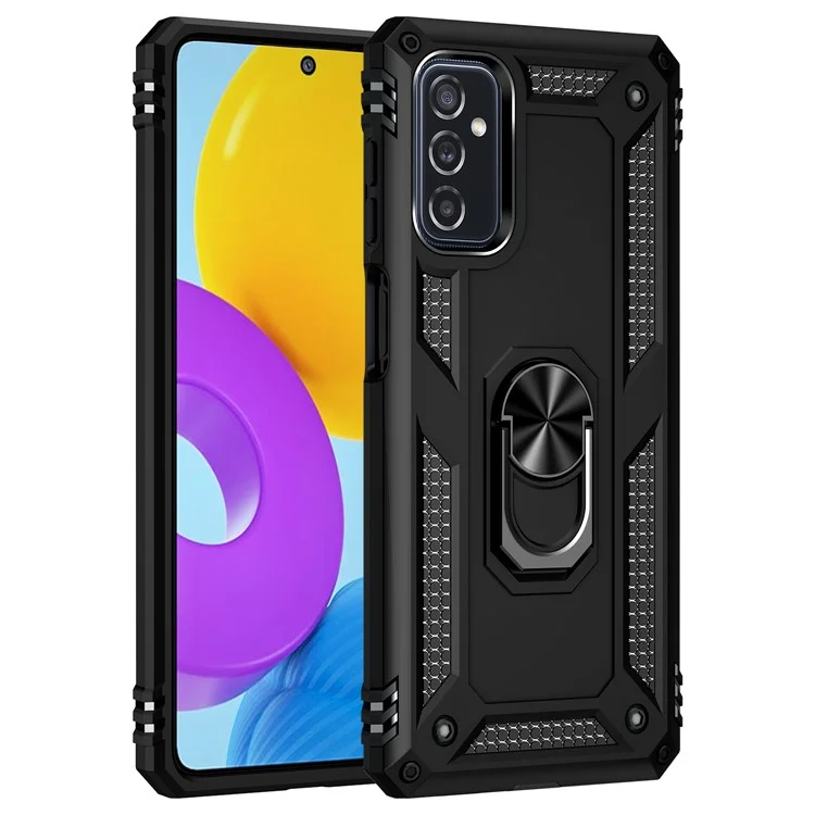 Ringhalter Kickstand Kratzfeste Anti-Drop-Telefonabdeckung PC + TPU-Hybrid-Hülle Mit Eingebautem Blech Für Samsung Galaxy M52 5G - Schwarz