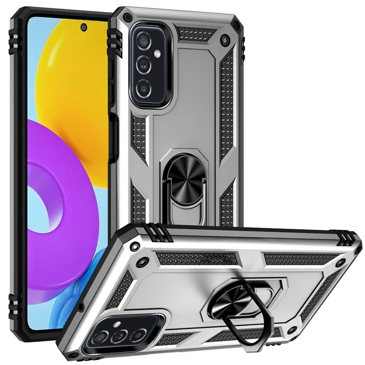 Porte-bague Couverture Anti-goutte Anti-goutte Résistant À Des Gratters PC + TPU Hybrid Case Avec Une Tôle Intégrée Pour Samsung Galaxy M52 5G - Argent