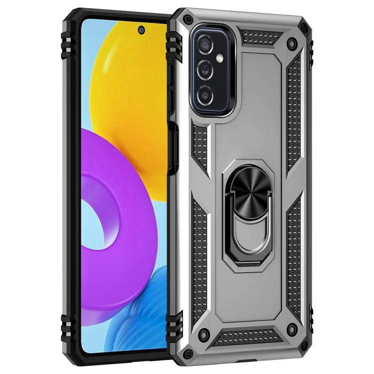 Porte-bague Couverture Anti-goutte Anti-goutte Résistant À Des Gratters PC + TPU Hybrid Case Avec Une Tôle Intégrée Pour Samsung Galaxy M52 5G - Argent