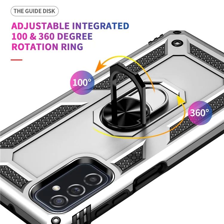 Porte-bague Couverture Anti-goutte Anti-goutte Résistant À Des Gratters PC + TPU Hybrid Case Avec Une Tôle Intégrée Pour Samsung Galaxy M52 5G - Argent