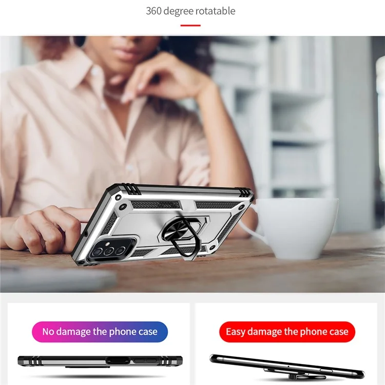 Porte-bague Couverture Anti-goutte Anti-goutte Résistant À Des Gratters PC + TPU Hybrid Case Avec Une Tôle Intégrée Pour Samsung Galaxy M52 5G - Argent