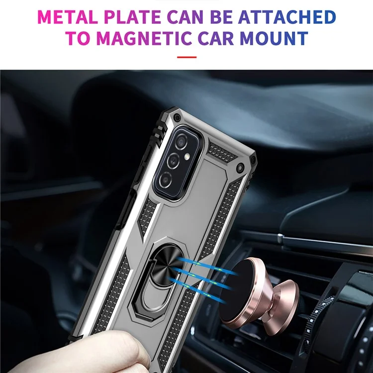 Porte-bague Couverture Anti-goutte Anti-goutte Résistant À Des Gratters PC + TPU Hybrid Case Avec Une Tôle Intégrée Pour Samsung Galaxy M52 5G - Argent