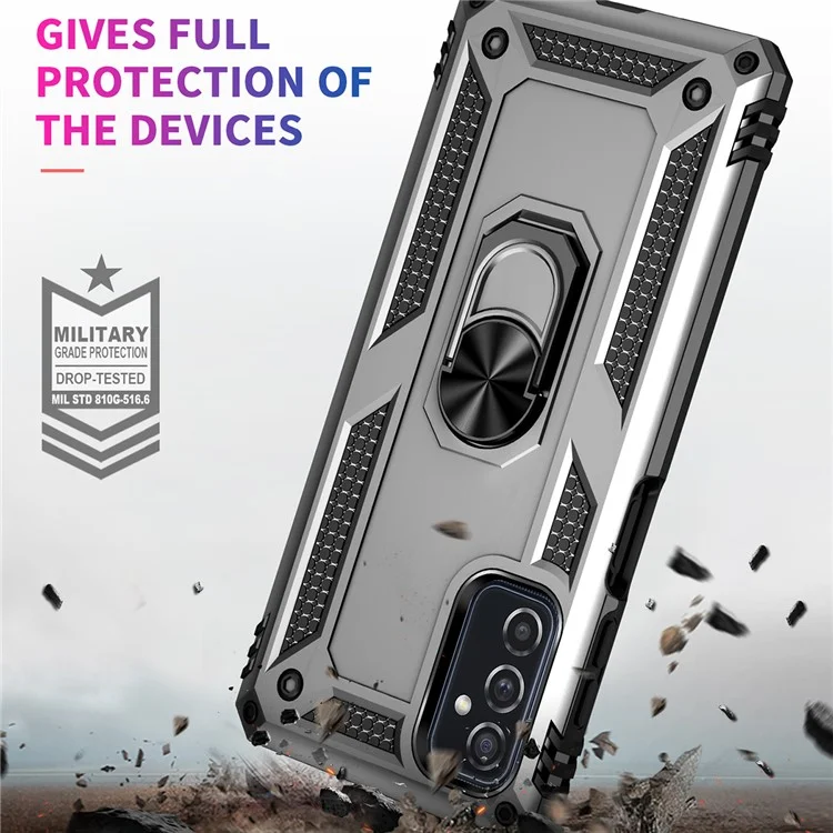 Porte-bague Couverture Anti-goutte Anti-goutte Résistant À Des Gratters PC + TPU Hybrid Case Avec Une Tôle Intégrée Pour Samsung Galaxy M52 5G - Argent