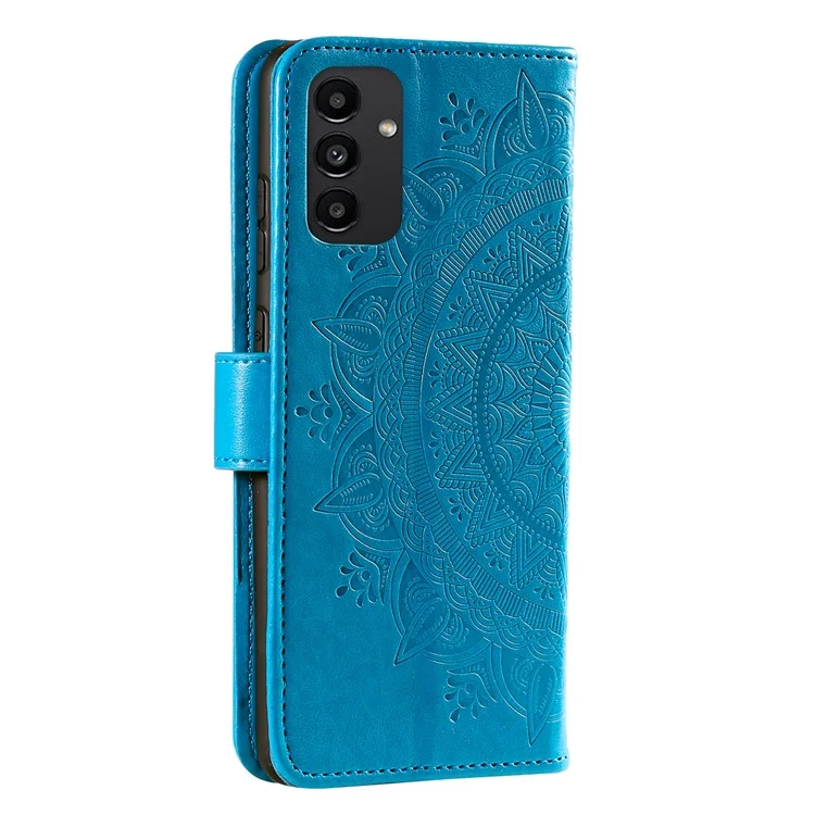 Für Samsung Galaxy A13 4G Schockfeste Brieftaschenständer Geprägtes Mandala Blume PU Leder Telefon Flip Cover Hülle - Blau