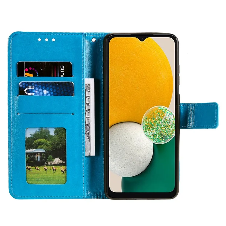 Para Samsung Galaxy A13 4G a prueba de golpes Cartera Diseño de pie Impreso Mandala Flor PU Cuero Funda Flip Telefónico - Azul