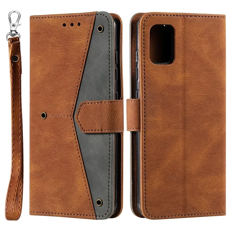 Stitching Surface Splicing Style PU Leather and TPU Phone Flip Case Skin-touch Stand Wallet Phone Protective Cover for Samsung Galaxy A33 5G - Brown
