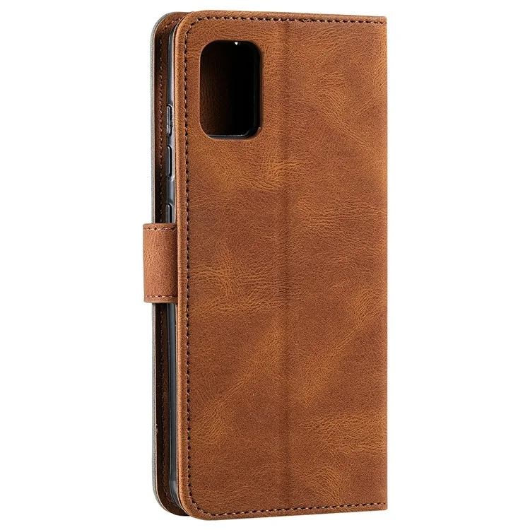 Stitching Surface Splicing Style PU Leather and TPU Phone Flip Case Skin-touch Stand Wallet Phone Protective Cover for Samsung Galaxy A33 5G - Brown