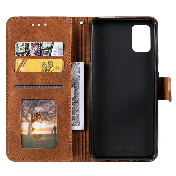 Stitching Surface Splicing Style PU Leather and TPU Phone Flip Case Skin-touch Stand Wallet Phone Protective Cover for Samsung Galaxy A33 5G - Brown