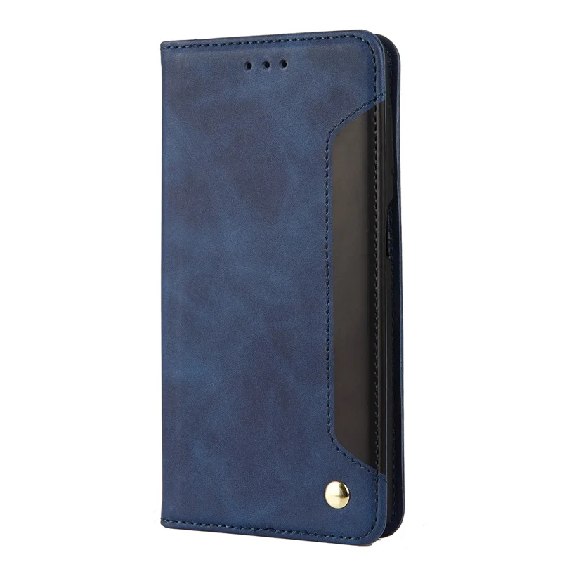 Anti-fingerprint Phone Stand Cover Shockproof Wallet Phone Case Splicing Leather Shell for Samsung Galaxy A33 - Blue