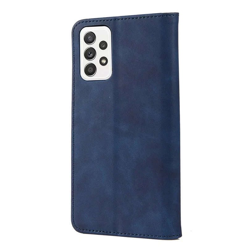 Anti-fingerprint Phone Stand Cover Shockproof Wallet Phone Case Splicing Leather Shell for Samsung Galaxy A33 - Blue
