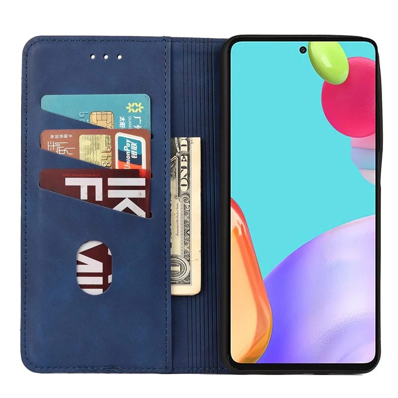 Anti-fingerprint Phone Stand Cover Shockproof Wallet Phone Case Splicing Leather Shell for Samsung Galaxy A33 - Blue