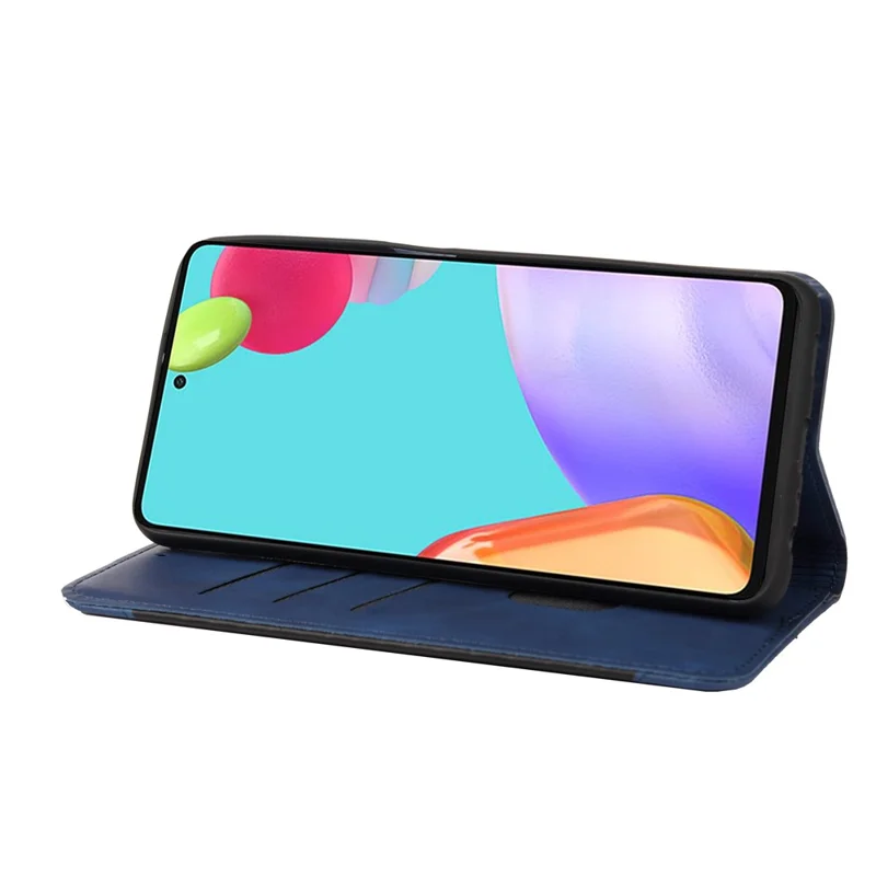 Anti-fingerprint Phone Stand Cover Shockproof Wallet Phone Case Splicing Leather Shell for Samsung Galaxy A33 - Blue