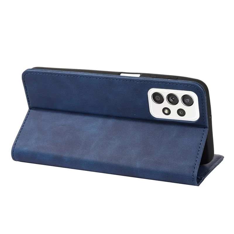 Anti-fingerprint Phone Stand Cover Shockproof Wallet Phone Case Splicing Leather Shell for Samsung Galaxy A33 - Blue