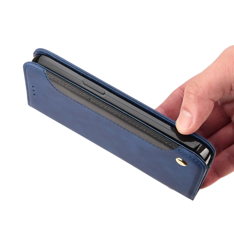 Anti-fingerprint Phone Stand Cover Shockproof Wallet Phone Case Splicing Leather Shell for Samsung Galaxy A33 - Blue