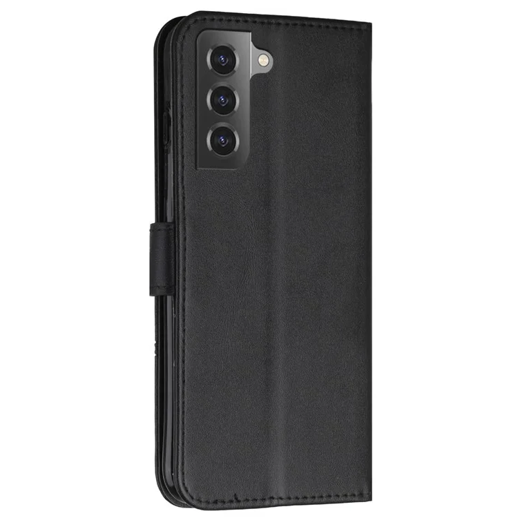 Wallet Stand Full Protection PU Leather Cover + Inner TPU Phone Case für Samsung Galaxy S22 5G - Schwarz