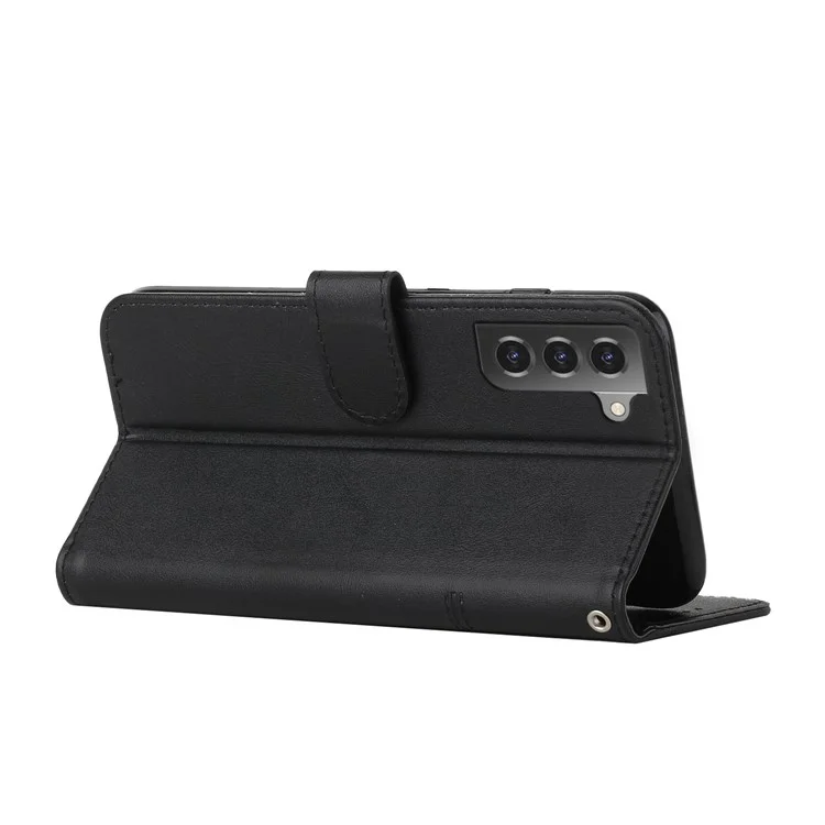 Wallet Stand Full Protection PU Leather Cover + Inner TPU Phone Case für Samsung Galaxy S22 5G - Schwarz