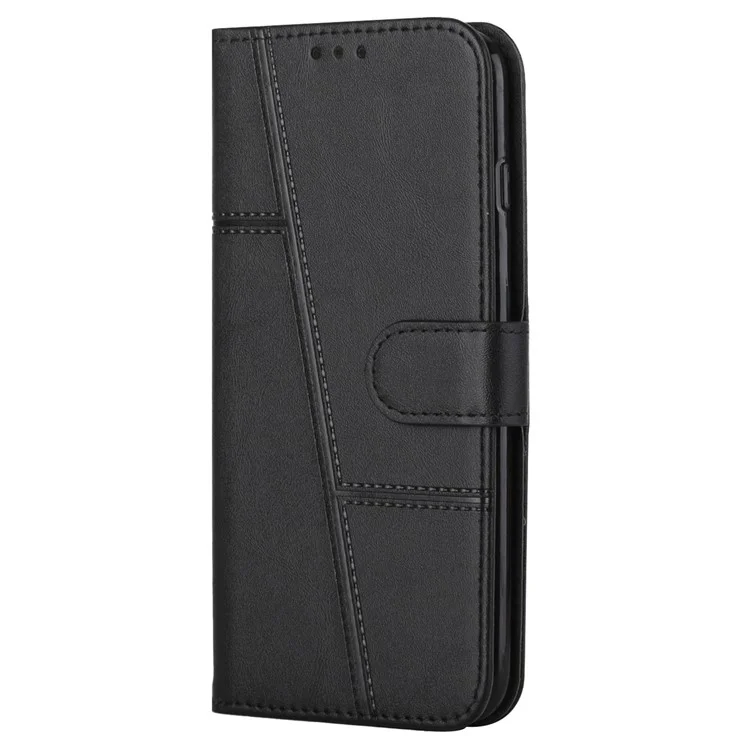 Wallet Stand Full Protection PU Leather Cover + Inner TPU Phone Case für Samsung Galaxy S22 5G - Schwarz