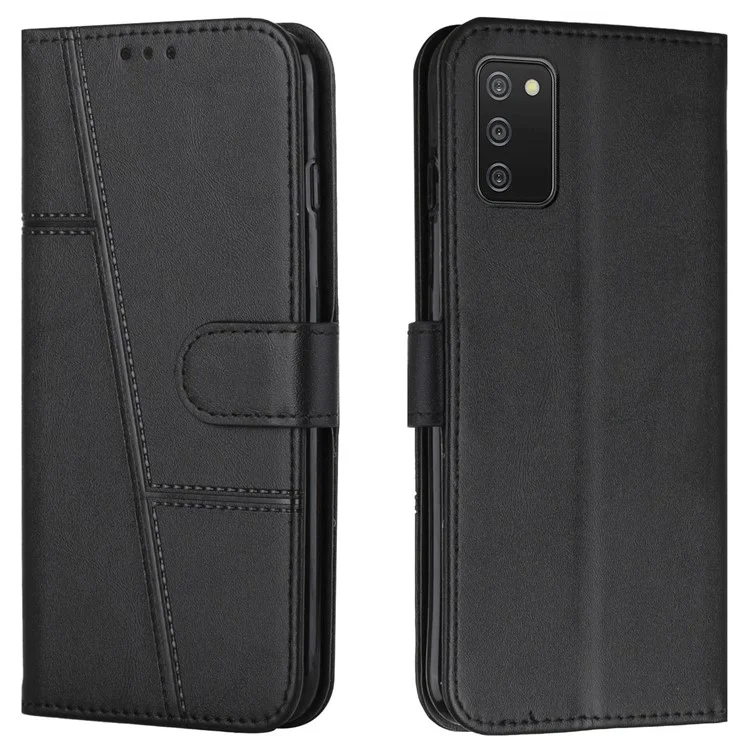 Lignes De Couture Multifonctions Résistantes Aux Éclaboussures Design Coffre De Téléphone En Cuir PU Couvercle De Téléphone Mobile Portefeuille De Stand Pour Samsung Galaxy A03S (166,5 X 75,98 X 9.14mm) - Le Noir