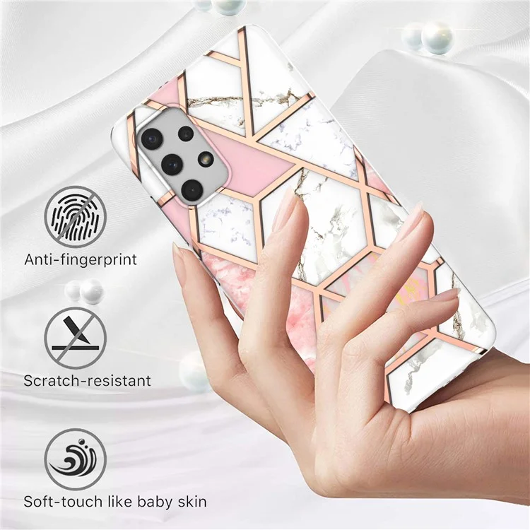 [Support Wireless Charging] Marble Pattern Printing IMD Electroplating Soft TPU Phone Case for Samsung Galaxy A32 4G (EU Version) - Pink/White