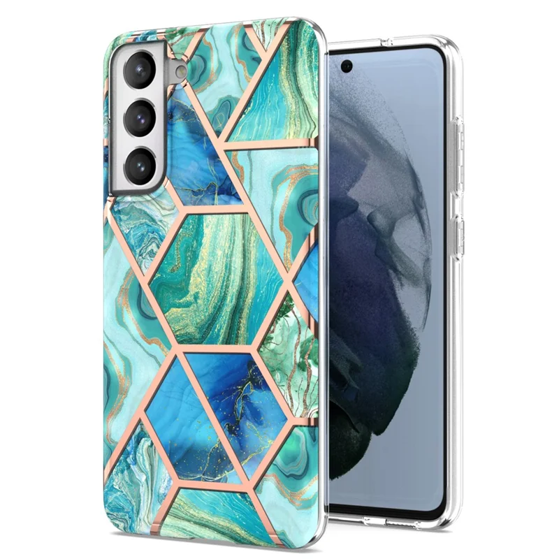 Anti-scratch 2.0mm Marble Pattern IMD Electroplating Soft TPU Phone Cover for Samsung Galaxy S21 FE 5G - Green