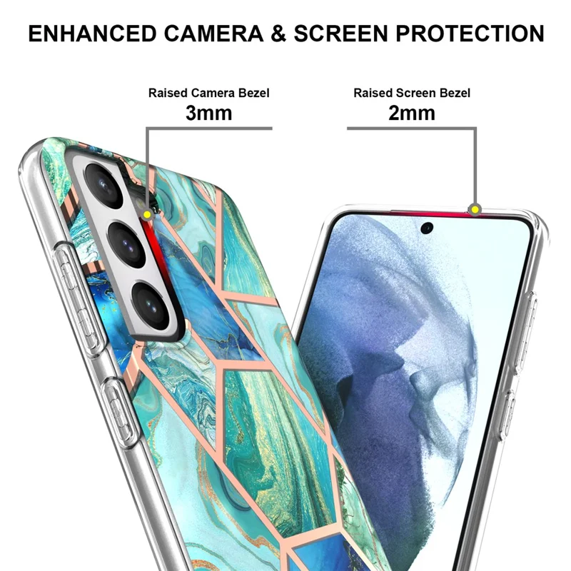 Anti-scratch 2.0mm Marble Pattern IMD Electroplating Soft TPU Phone Cover for Samsung Galaxy S21 FE 5G - Green