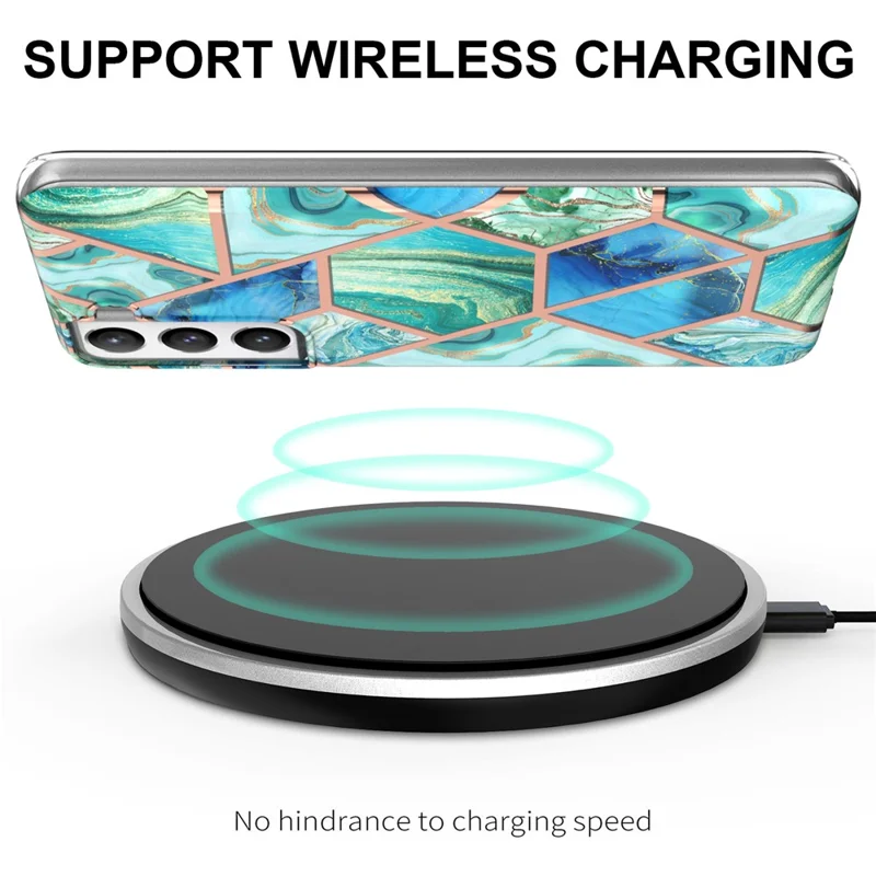 Anti-scratch 2.0mm Marble Pattern IMD Electroplating Soft TPU Phone Cover for Samsung Galaxy S21 FE 5G - Green