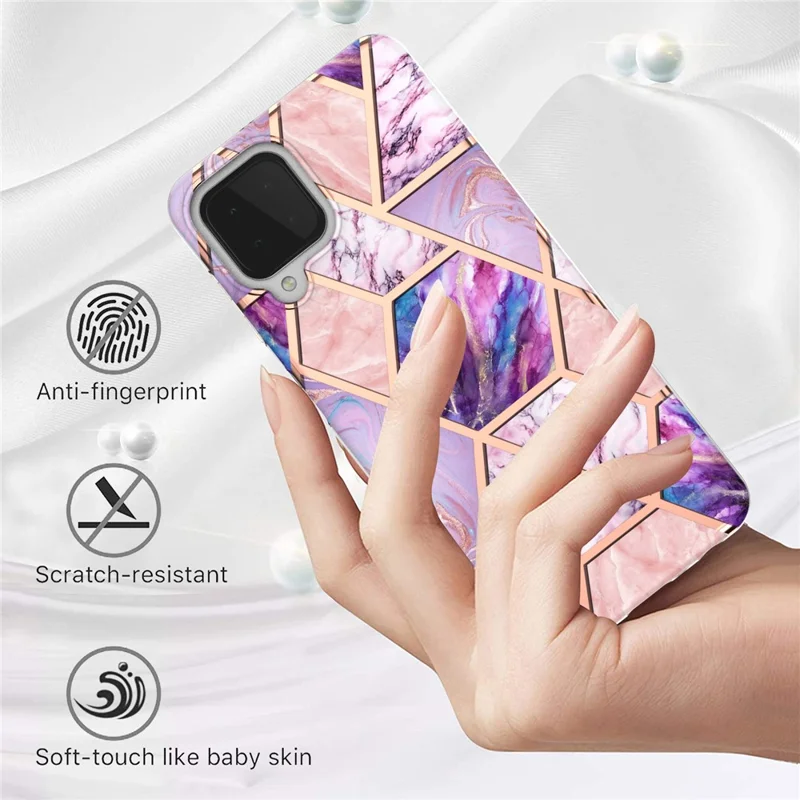 Elektrisk pladeret TPU-telefonbeskyttelsesdæksel 2,0 mm tykt med marmorprint, IMD blødt telefonetui mod ridser til Samsung Galaxy A22 4G (EU-version) / M32 (global version) - lyselilla