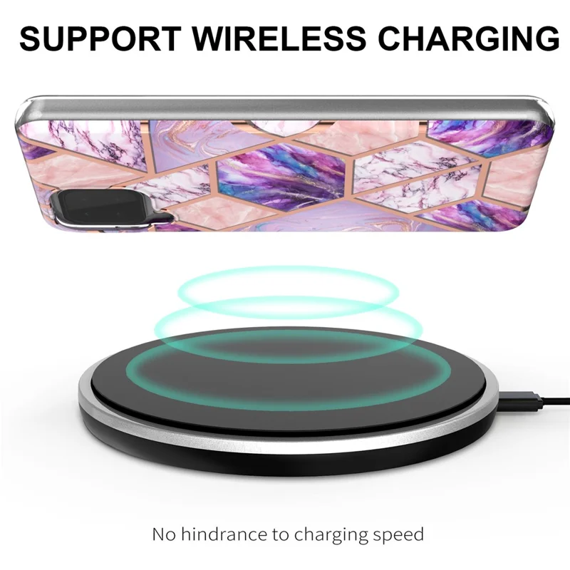 Elektrisk pladeret TPU-telefonbeskyttelsesdæksel 2,0 mm tykt med marmorprint, IMD blødt telefonetui mod ridser til Samsung Galaxy A22 4G (EU-version) / M32 (global version) - lyselilla