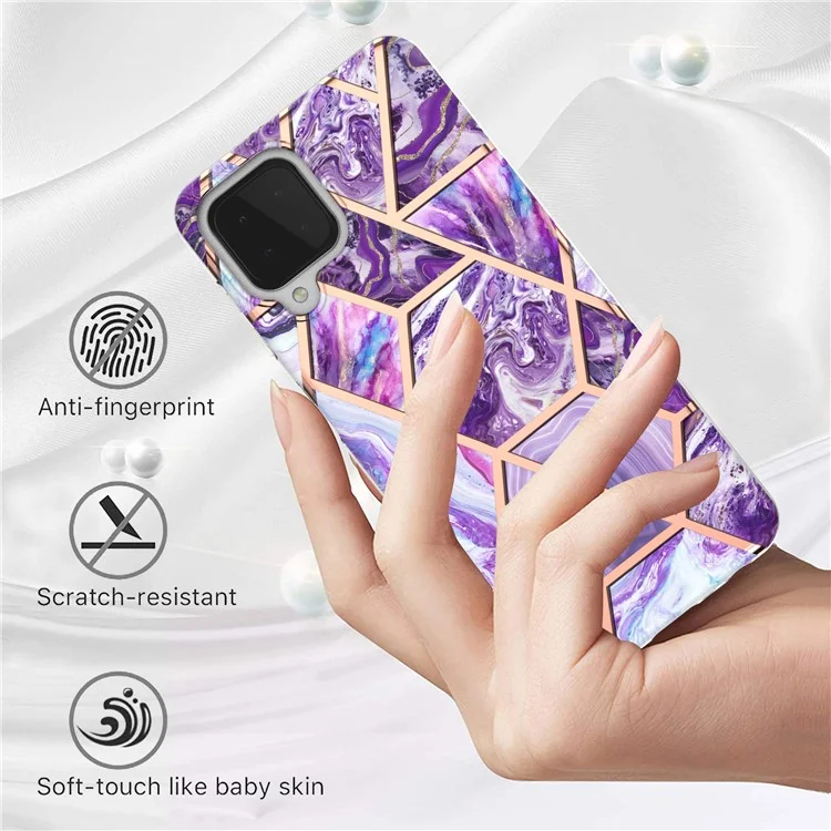 Capa de Telefone TPU Eletrolítica 2.0mm Espessura Impressão Padrão de Mármore Anti-Arranhão IMD Capa de Telefone Suave para Samsung Galaxy A22 4G (Versão UE) / M32 (Versão Global) - Roxo Escuro