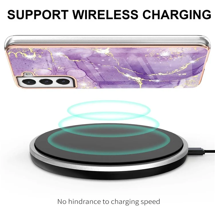 Fashion Marble Pattern IMD Shockproof Anti-Fall TPU Back Shell for Samsung Galaxy S21 FE 5G - Purple 002