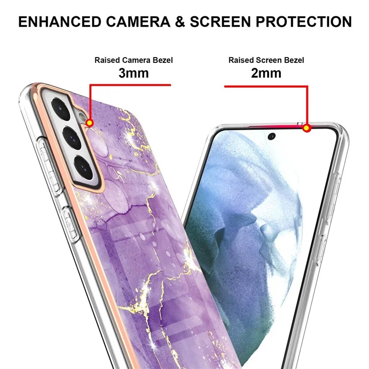 Fashion Marble Pattern IMD Shockproof Anti-Fall TPU Back Shell for Samsung Galaxy S21 FE 5G - Purple 002