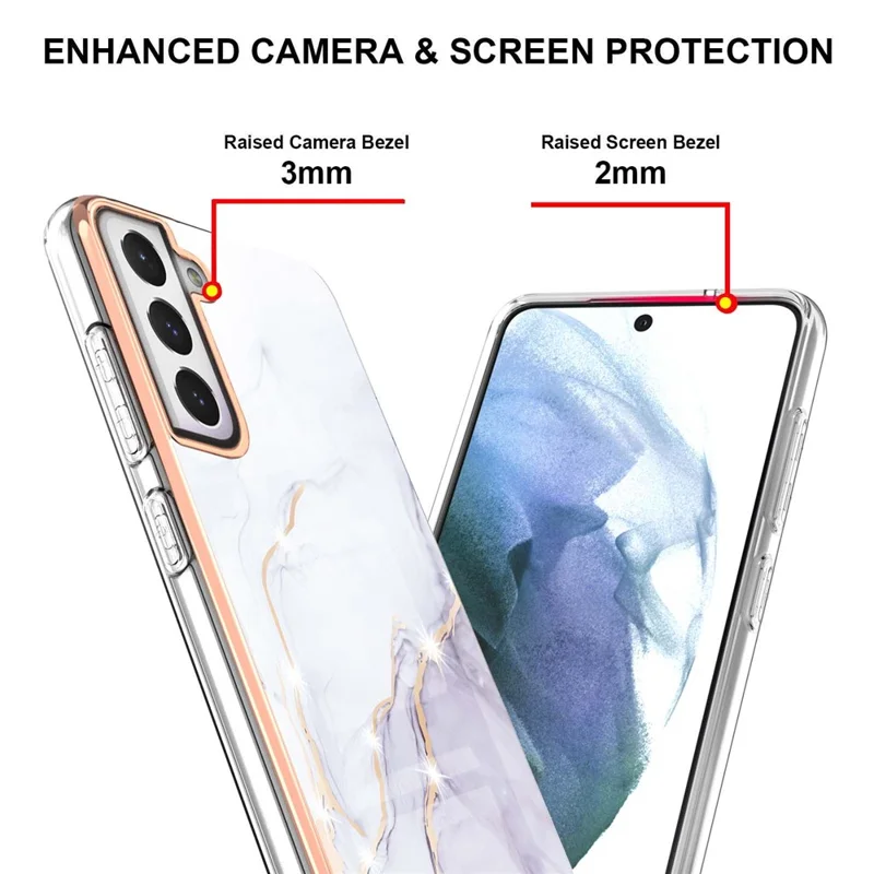 Fashion Marble Pattern IMD Shockproof Anti-Fall TPU Back Shell for Samsung Galaxy S21 FE 5G - White 006