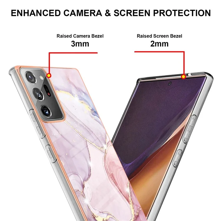 Étui de protection en TPU flexible et antichoc IMD avec motif marbre pour Samsung Galaxy Note20 Ultra/Note20 Ultra 5G - Rose Gold 005