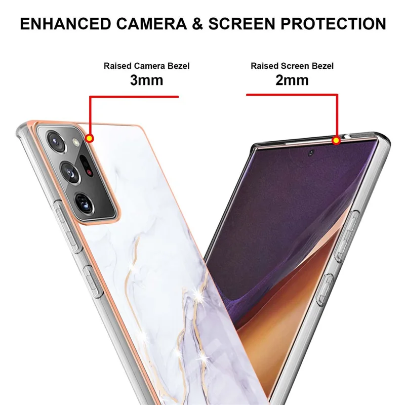 IMD Shockproof Flexible TPU Marble Pattern Cover Phone Case for Samsung Galaxy Note20 Ultra/Note20 Ultra 5G - White 006
