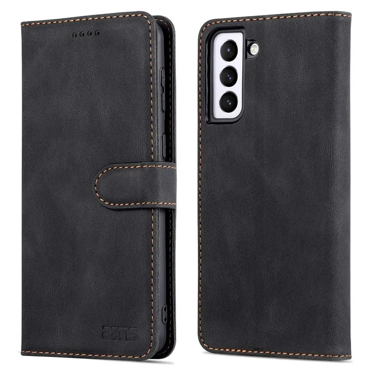 Azns PU Cover Stand Stand Wallet Flip Flip Phone Case Protector Para Samsung Galaxy S22+ 5G - Preto