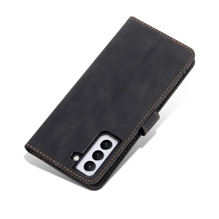 Azns PU Cover Stand Stand Wallet Flip Flip Phone Case Protector Para Samsung Galaxy S22+ 5G - Preto