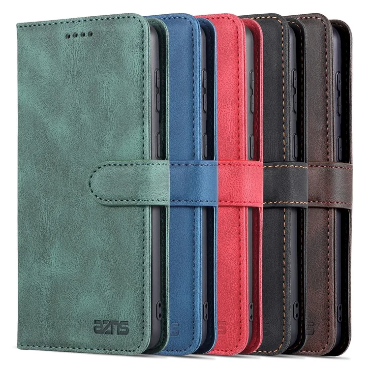 Azns PU Cover Stand Stand Wallet Flip Flip Phone Case Protector Para Samsung Galaxy S22+ 5G - Preto