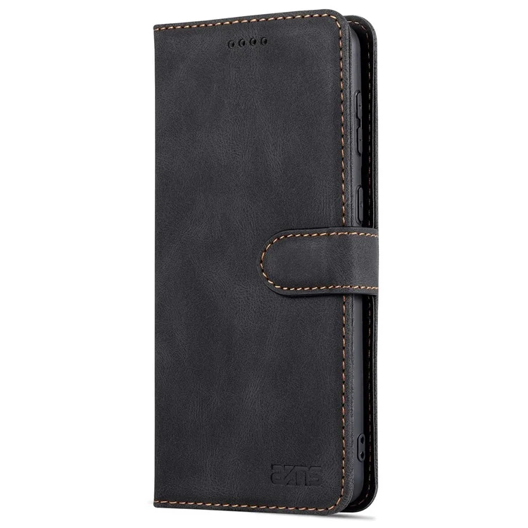 Azns PU Cover Stand Stand Wallet Flip Flip Phone Case Protector Para Samsung Galaxy S22+ 5G - Preto