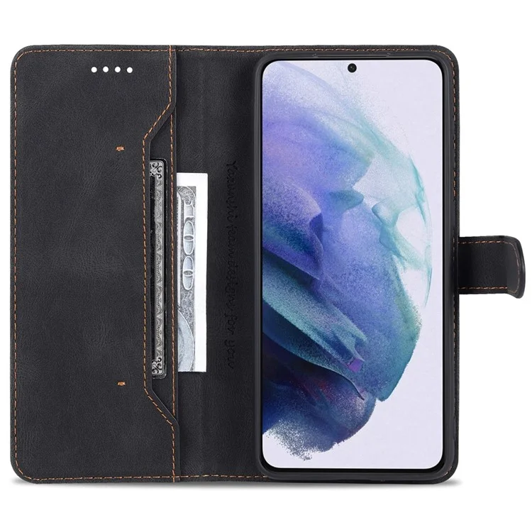 Azns PU Cover Stand Stand Wallet Flip Flip Phone Case Protector Para Samsung Galaxy S22+ 5G - Preto