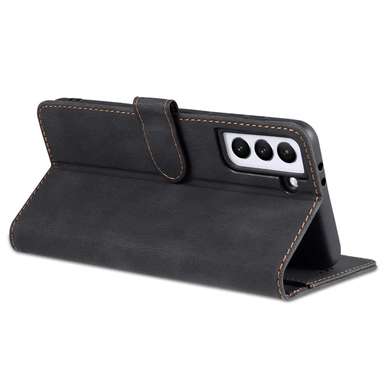 Azns PU Cover Stand Stand Wallet Flip Flip Phone Case Protector Para Samsung Galaxy S22+ 5G - Preto